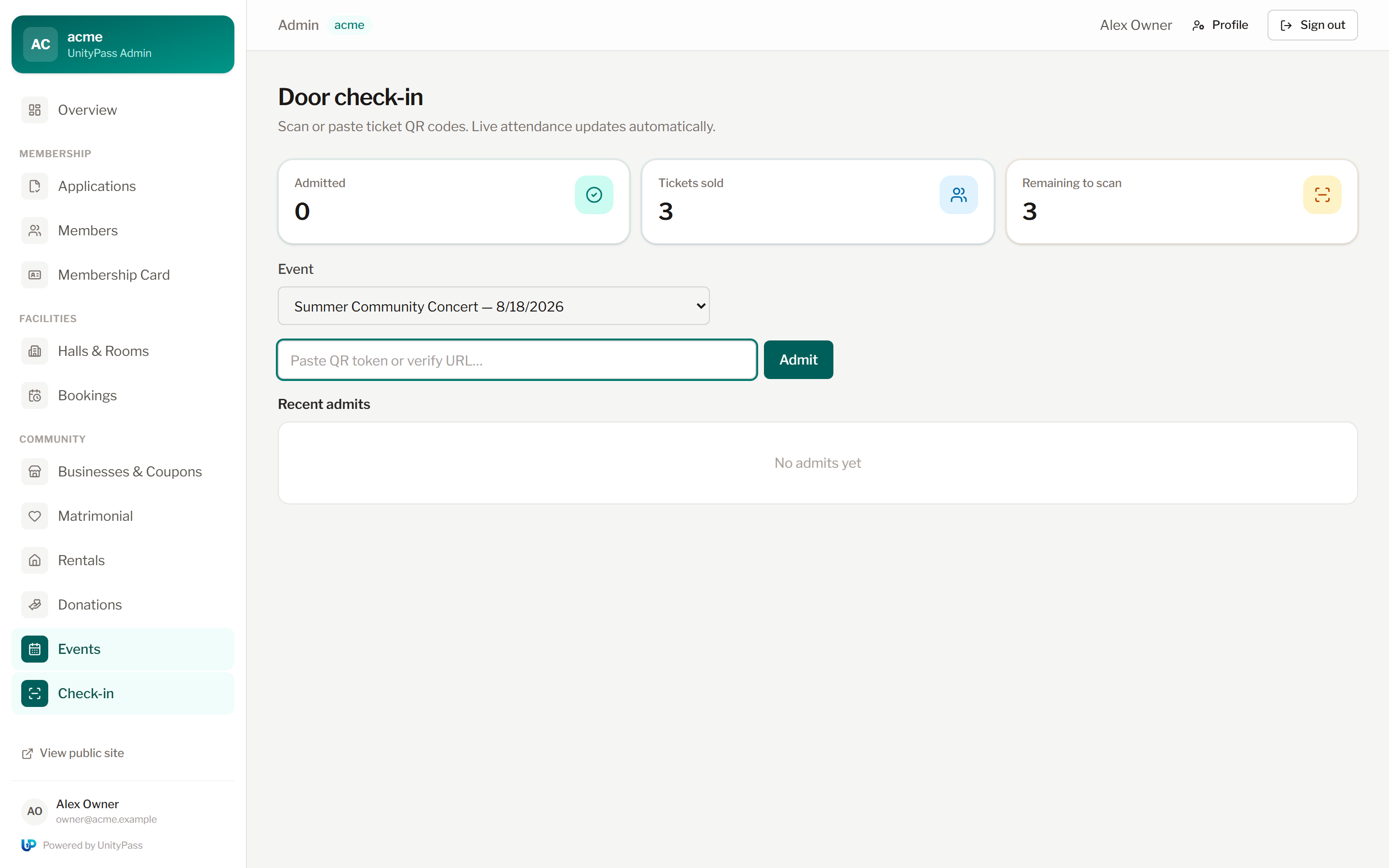 Door check-in screenshot